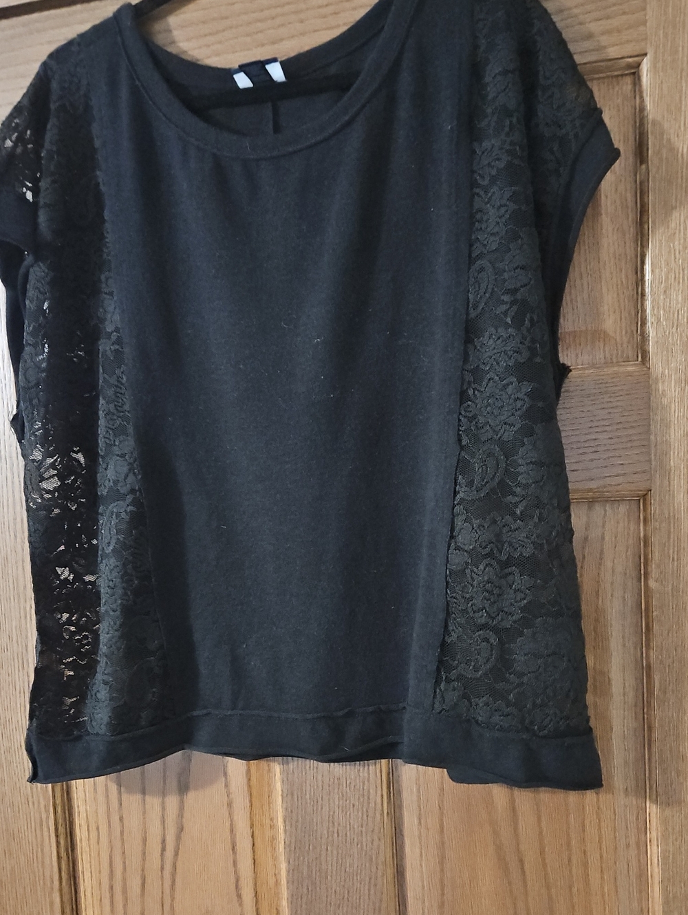Daytrip Black Lace Panel Short Sleeve Tee